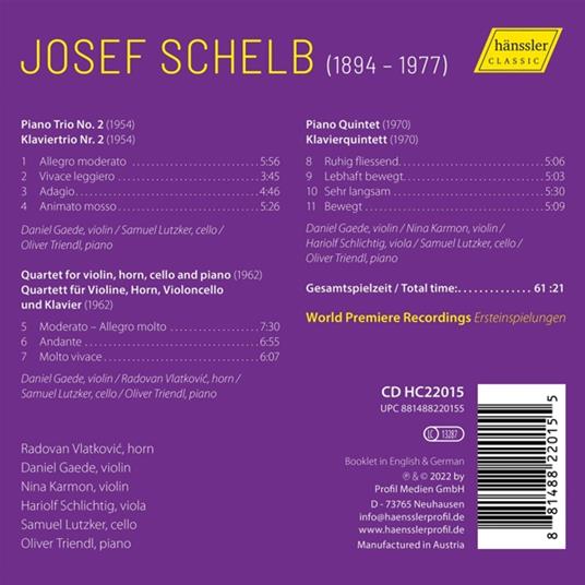 Piano Trio No. 2 - Horn Quartet - Piano Quintet - CD Audio di Nina Karmon,Josef Schelb - 2