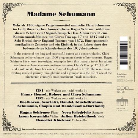Madame Schumann. Clara's Original Concert Programmes - CD Audio di Ragna Schirmer - 2