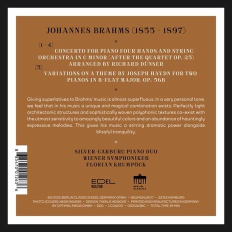 Concerto For Piano Four Hands - CD Audio di Johannes Brahms,Wiener Symphoniker,Silver-Garburg Piano Duo - 2