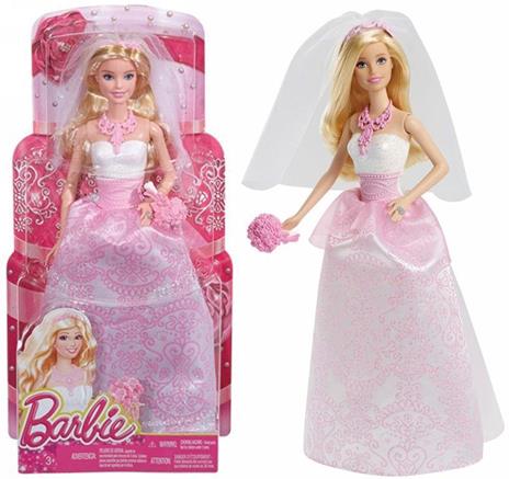 Barbie- Bambola Sposa con abito e accessori tra cui il velo, collier, scarpe e bouquet da tenere in mano - 3