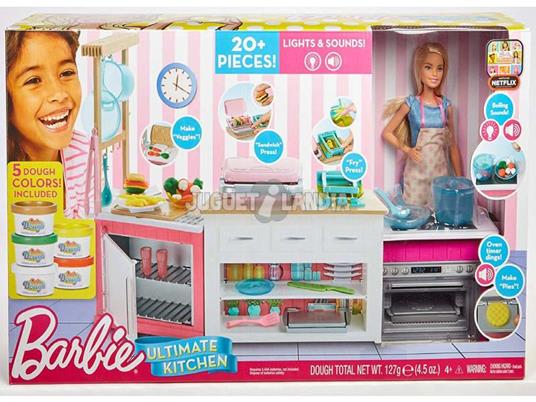 Barbie. Cucina con Bambola. Plastilina in 5 Colorazioni e Oltre 20 Accessori