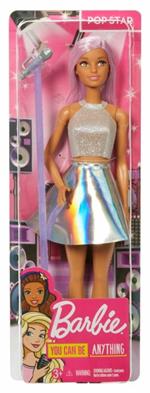 Barbie Carriere Pop Star con Microfono, Bambola Capelli Rosa e Abiti Argento, Giocattolo per bambini 3+ Anni, FXN98