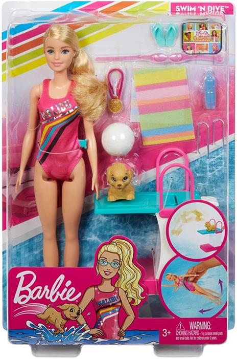 Barbie Nuotatrice, Bambola in Costume con Piscina e Accessori, 3+ Anni . Mattel (GHK23) - 4