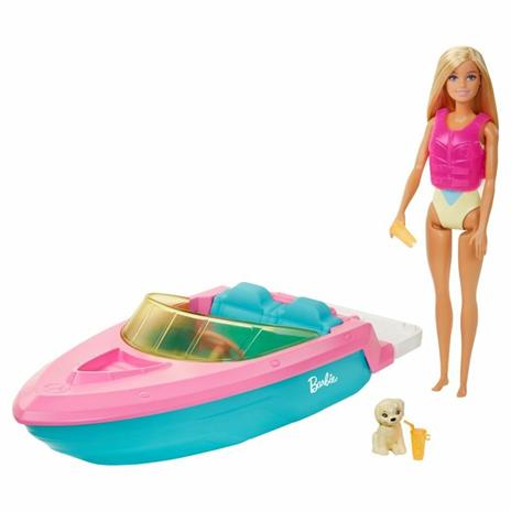 Barbie- Playset con Bambola Bionda, Motoscafo galleggiante con cucciolo e accessori, giocattolo per bambini 3+anni - 3