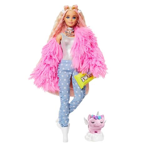 Barbie Extra Bambola con giacca lanosa rosa e maialino-unicorno, 10 Accessori alla Moda, Giocattolo per Bambini 3+ Anni - 7