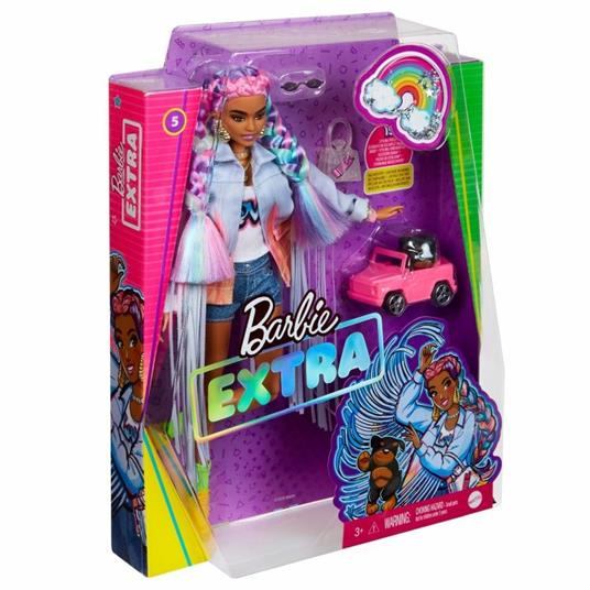 Barbie Extra Bambola con giubbotto di jeans, trecce arcobaleno, Cucciolo e Accessori alla Moda, Giocattolo per Bambini 3+Anni - 2