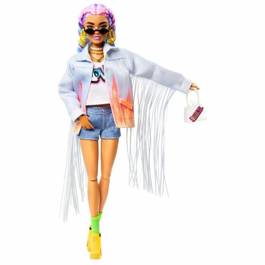Barbie Extra Bambola con giubbotto di jeans, trecce arcobaleno, Cucciolo e Accessori alla Moda, Giocattolo per Bambini 3+Anni - 4