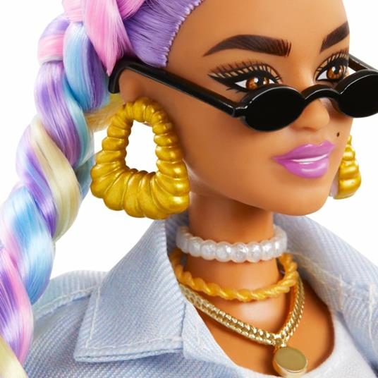 Barbie Extra Bambola con giubbotto di jeans, trecce arcobaleno, Cucciolo e Accessori alla Moda, Giocattolo per Bambini 3+Anni - 6