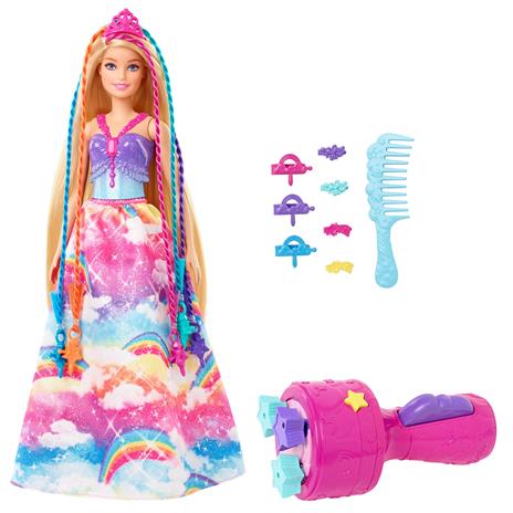 Barbie Dreamtopia Principessa Chioma da Favola, bambola con extension arcobaleno e accessori. Mattel (GTG00)