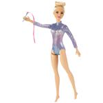 Barbie - Carriera Ginnasta, bambola bionda con coloratissimo body metallizzato, 2 bastoni e nastro, 3+ anni