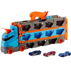 Hot Wheels 2in1 Camion Trasportatore e Pista con 3 Macchinine,Giocattolo per Bambini 4+Anni