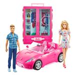 Barbie – bambole barbie & ken con vestiti alla moda, include armadio con maniglia e veicolo con ruote girevoli e cinture di sicurezza; giocattolo per bambini 3+ anni