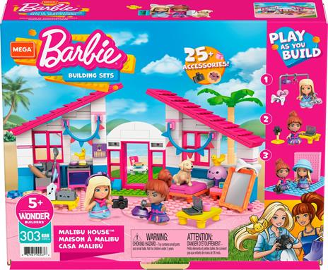 Mega Construx - Barbie Casa di Malibu, Gioco da costruzione con oltre 300 pezzi, 5+ Anni - 5