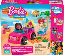 Mega Construx- Playset Avventura sulla Spiaggia con Micro Bambole Barbie con Auto Rosa e Cuccioli di Tartaruga