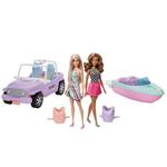 Barbie® set con 2 bambole con abiti e accessori, veicolo fuoristrada, barca galleggiante e 2 giubbotti di salvataggio