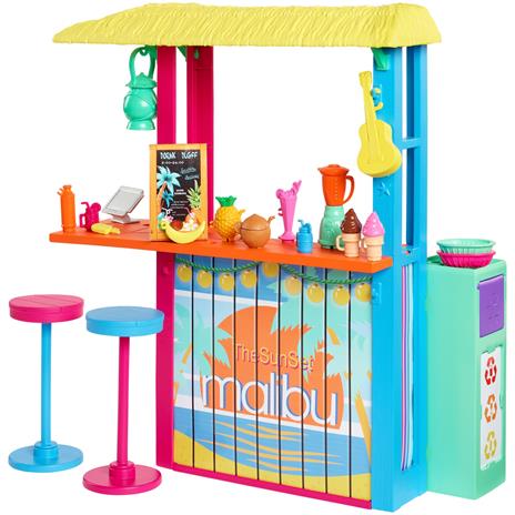 Barbie Chiosco da Spiaggia di Malibù con 2 Sedute per Bambole e Tanti Accessori. Mattel (GYG23)