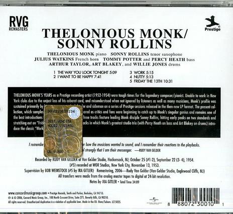 Monk & Rollins - CD Audio di Thelonious Monk,Sonny Rollins - 2