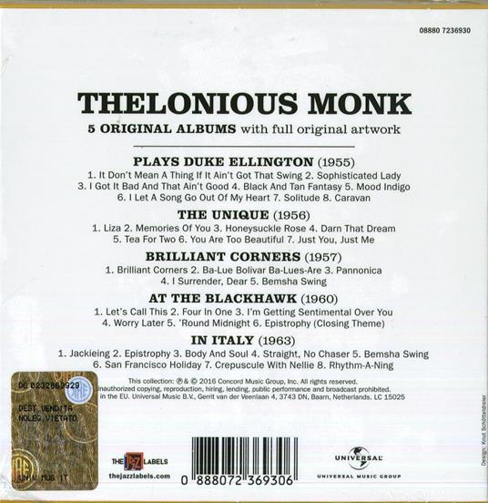 5 Original Albums - CD Audio di Thelonious Monk - 2