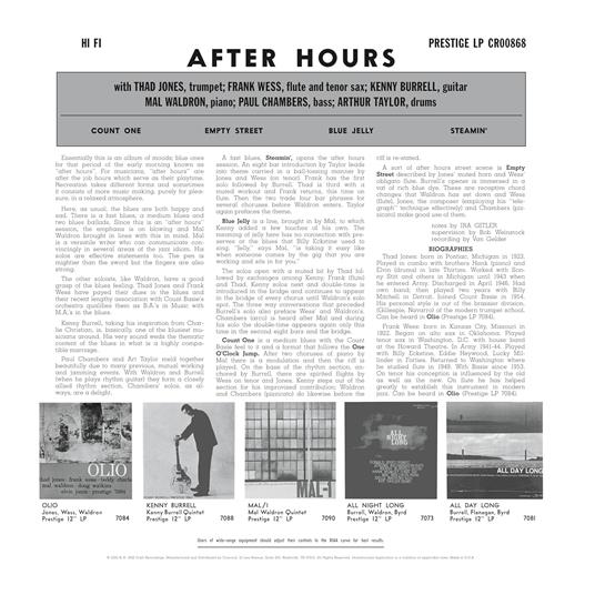 After Hours - Vinile LP di Kenny Burrell,Thad Jones,Mal Waldron,Frank Wess - 2