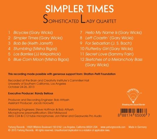 Simpler Times - CD Audio di Sophisticated Lady Quartet - 2