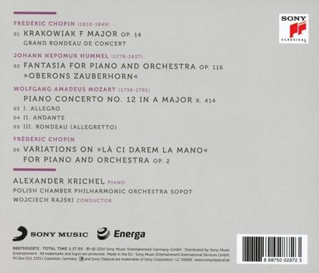 Krakowiak / Oberons Zauberhorn / Concerto per pianoforte n.12 K414 - CD Audio di Frederic Chopin,Wolfgang Amadeus Mozart,Johann Nepomuk Hummel,Wojciech Rajski,Alexander Krichel,Polish Chamber Philarmonic Orchestra Sopot - 2