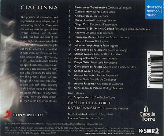 Ciaccona - CD Audio di Capella de la Torre - 2