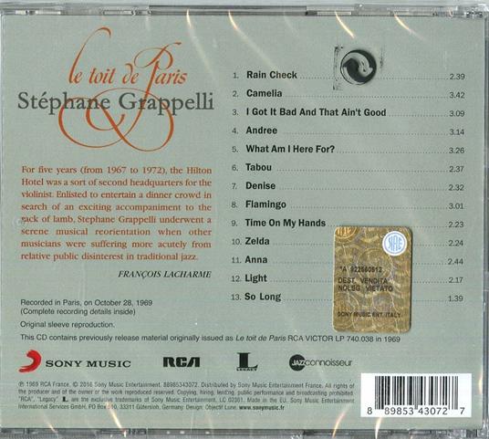 Le toit de Paris (Jazz Connoisseur Collection) - CD Audio di Stephane Grappelli - 2
