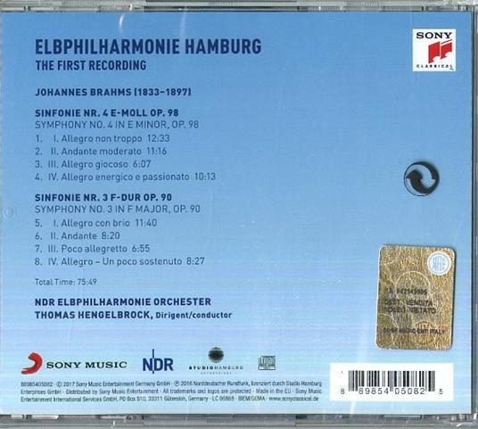 Sinfonie n.3, n.4 - CD Audio di Johannes Brahms,Thomas Hengelbrock,NDR Elbphilharmonie Orchester - 2