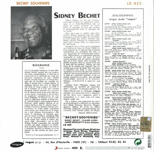 Bechet Souvenirs - Vinile LP di Sidney Bechet - 2
