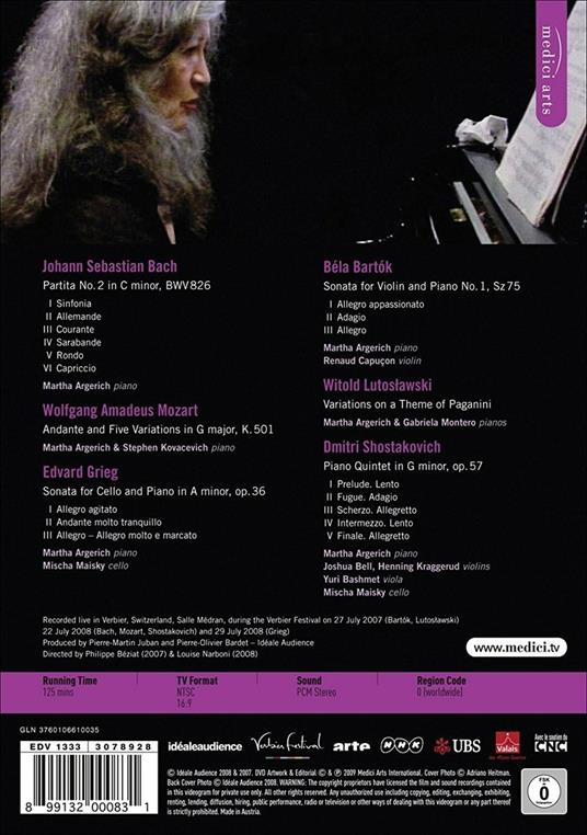 Martha Argerich. Verbier 2007-2008 (DVD) - DVD di Martha Argerich,Joshua Bell,Renaud Capuçon,Henning Kraggerud - 2