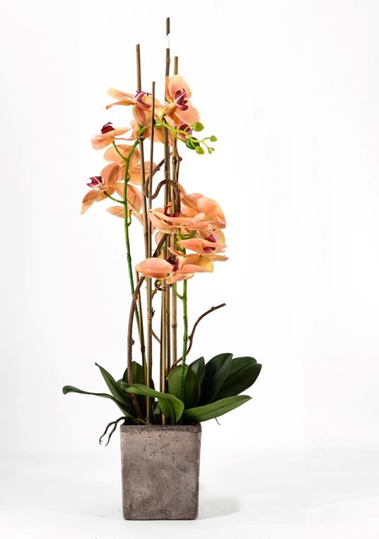 Phalaenopsis Orchidea Artificiale 80Cm Con Vaso Quadrato Arancione Fiori  Piante Artificiali