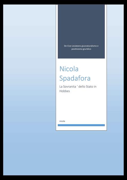La Sovranita ' dello Stato in Hobbes - Nicola Spadafora - ebook