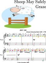 Sheep May Safely Graze BWV 208 Easy Piano Sheet Music with Colored Notes
