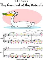 The Swan Carnival of the Animals Easy Piano Sheet Music with Colored Notes