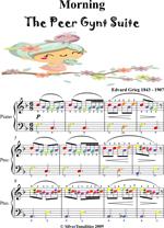 Morning Peer Gynt Suite Easy Piano Sheet Music with Colored Notes