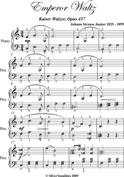 Emperor Waltz Opus 437 Elementary Piano Sheet Music - Johann Strauss Junior - ebook