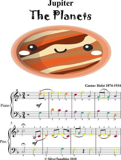 Jupiter the Planets Easy Piano Sheet Music with Colored Notation - Gustav Holst - ebook