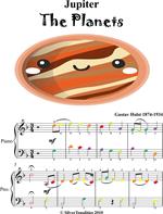 Jupiter the Planets Easy Piano Sheet Music with Colored Notation