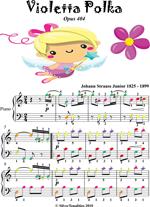 Violetta Polka Opus 404 Easy Piano Sheet Music with Colored Notes