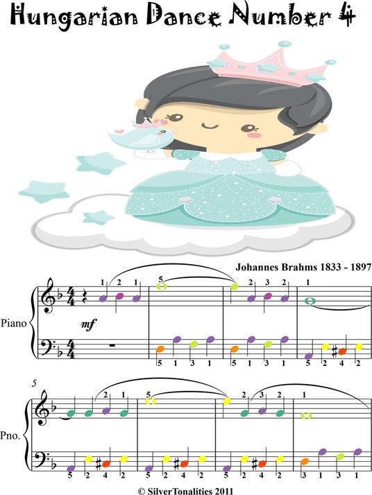 Hungarian Dance Number 4 Easy Piano Sheet Music with Colored Notes - Johannes Brahms - ebook