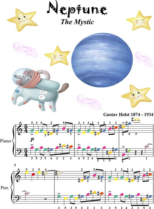 Neptune the Mystic Easy Piano Sheet Music with Colored Notes - Gustav Holst - ebook