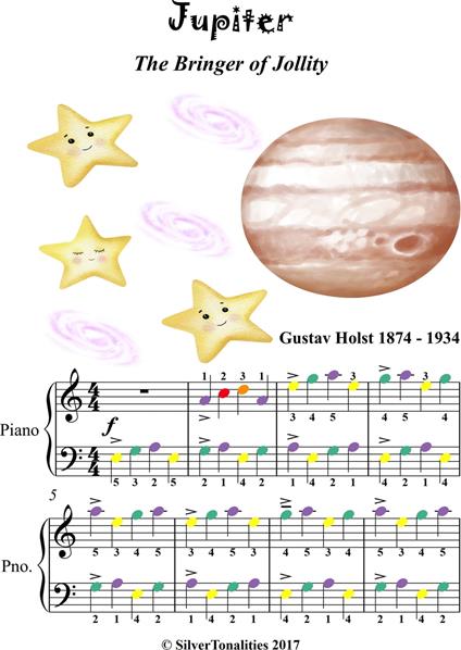 Jupiter the Bringer of Jollity Easy Piano Sheet Music with Colored Notes - Gustav Holst - ebook