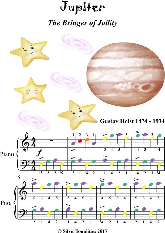 Jupiter the Bringer of Jollity Easy Piano Sheet Music with Colored Notes - Gustav Holst - ebook