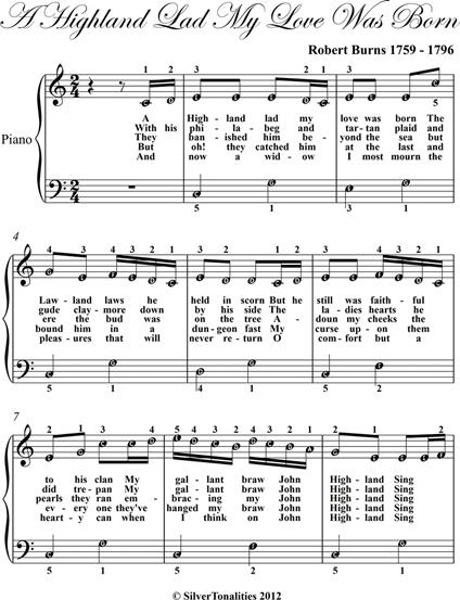 A Highland Lad My Love Was Born Easy Piano Sheet Music - Traditional Celtic - ebook