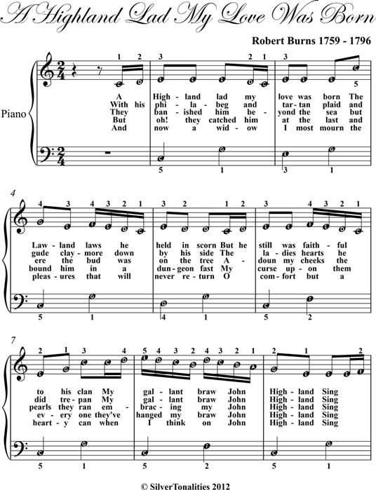 A Highland Lad My Love Was Born Easy Piano Sheet Music - Traditional Celtic - ebook