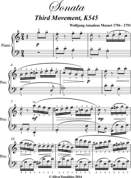 Sonata in C Major K545 Third Movement Elementary Piano Sheet Music - Wolfgang Amadeus Mozart - ebook