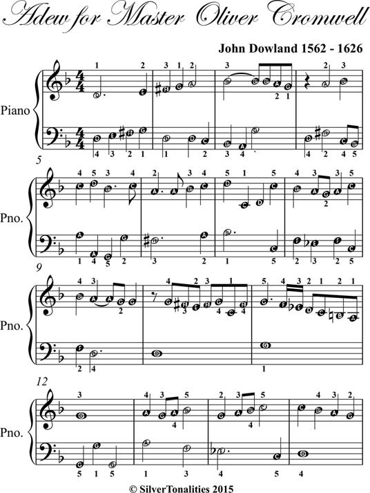 Adew for Master Oliver Cromwell Easy Piano Sheet Music - Dowland John - ebook