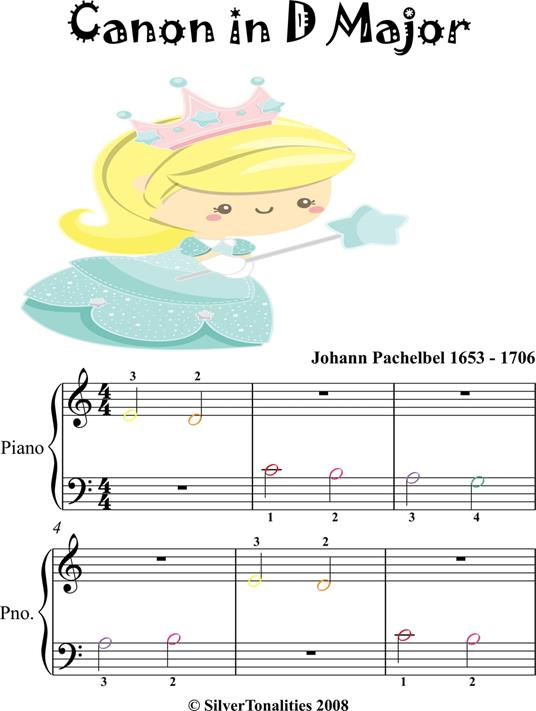 Canon in D Beginner Piano Sheet Music with Colored Notes - Pachelbel Johann - ebook
