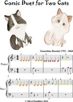 Comic Duet for Two Cats Beginner Piano Sheet Music with Colored Notes