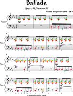 Ballade Opus 100 Number 15 Elementary Piano Sheet Music with Colored Notes